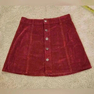 Celebrity Pink Mini Skirt Burgundy Corduroy Button-Down Front 26" Waist